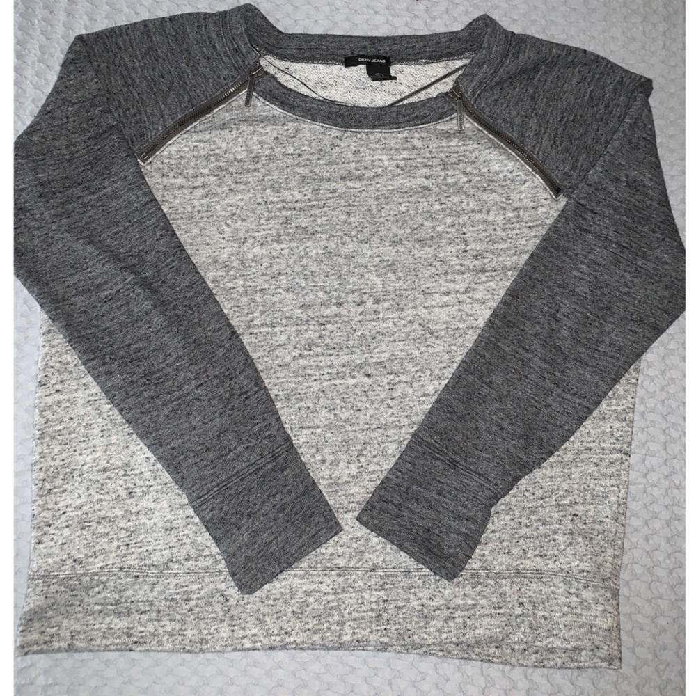 DKNY Grey Contrast Sleeve Zipper Accent Sweatshirt